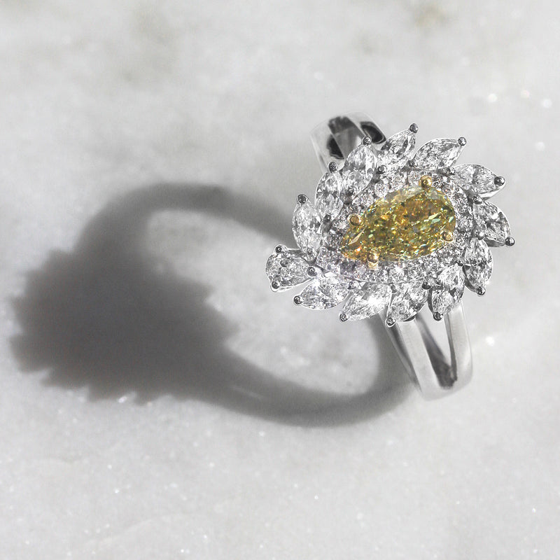 Yellow diamond flower ring Clearance