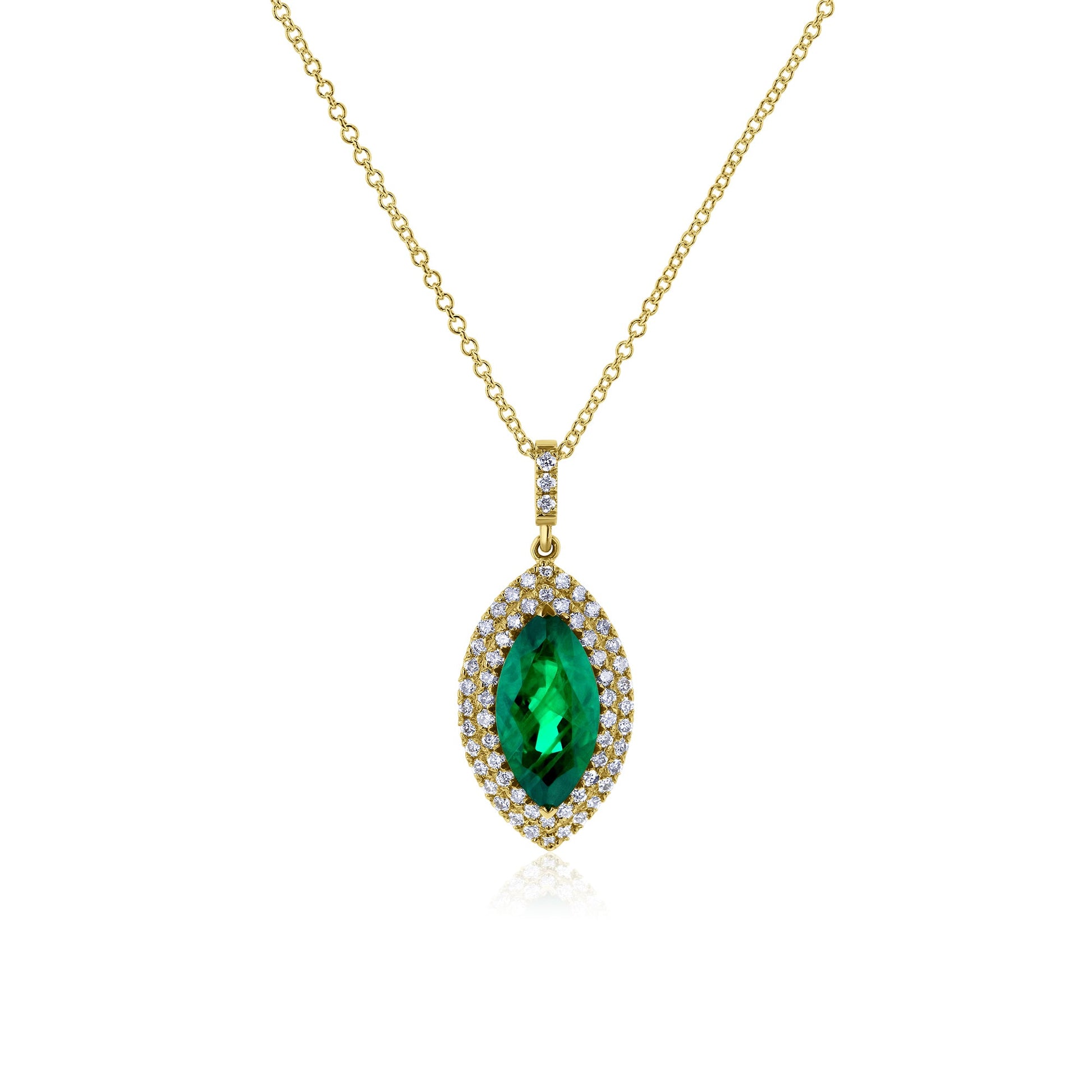 Kobelli Marquise Green Emerald & White Diamond Double Halo 18k Gold Necklace