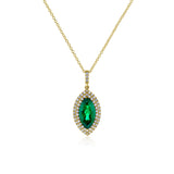 Kobelli Marquise-Halskette aus grünem Smaragd und weißem Diamant mit doppeltem Heiligenschein aus 18 Karat Gold