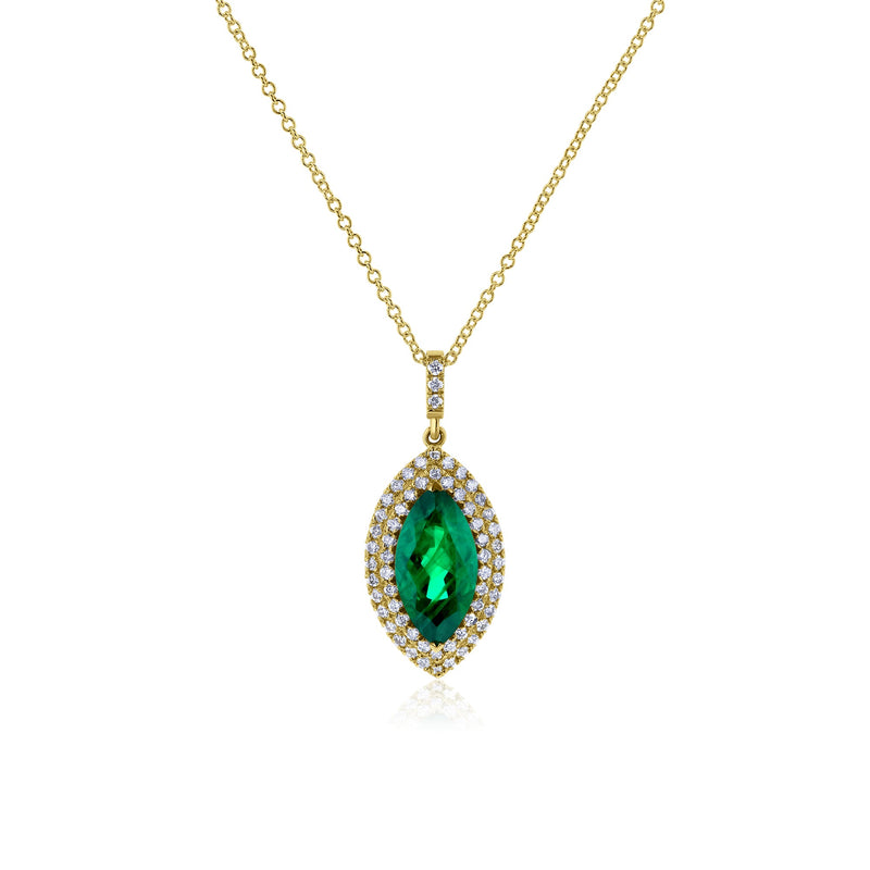 Colar Kobelli marquise verde esmeralda e diamante branco halo duplo em ouro 18k