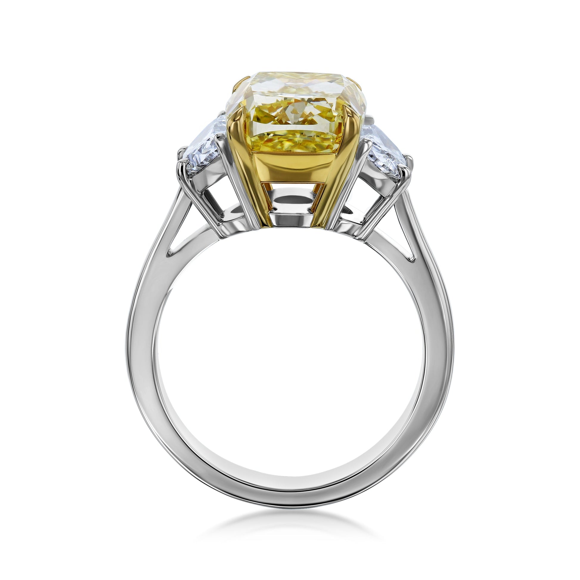 6.01 Carat Fancy Yellow Diamond 3-Stone Juliet Ring (GIA) - Profile angle