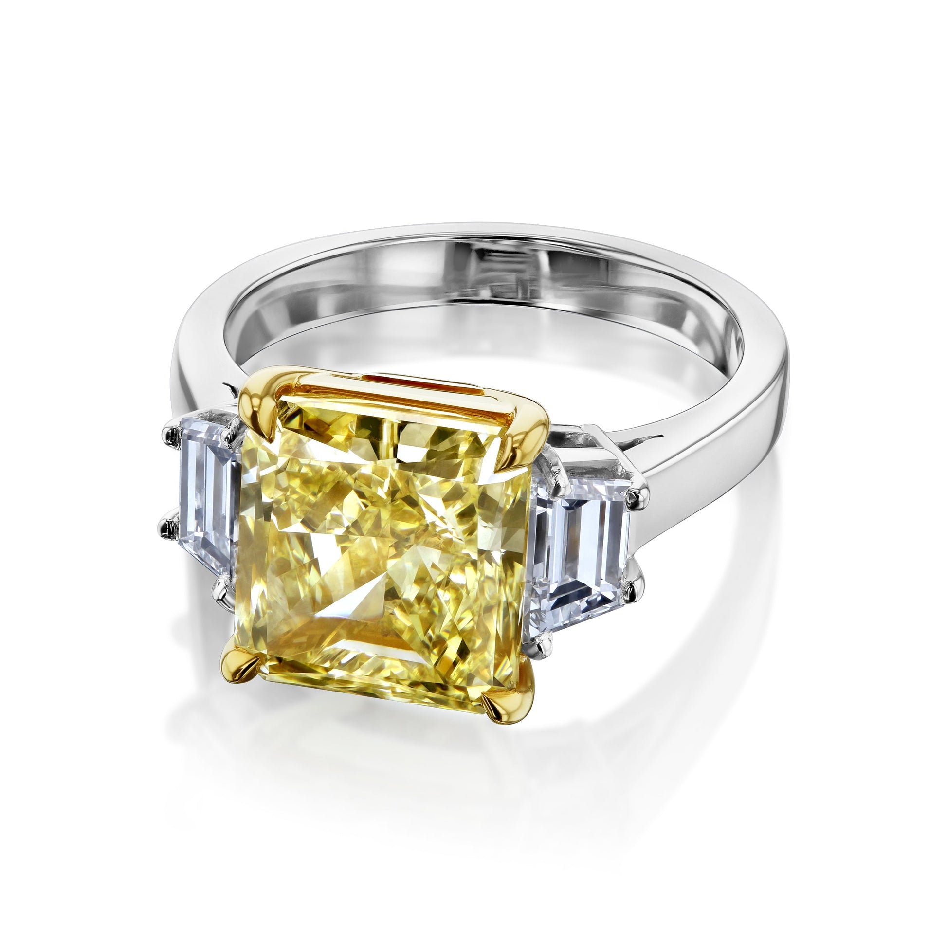 6.25 Carat Fancy Yellow Diamond 3-Stone Ariel Ring (GIA)