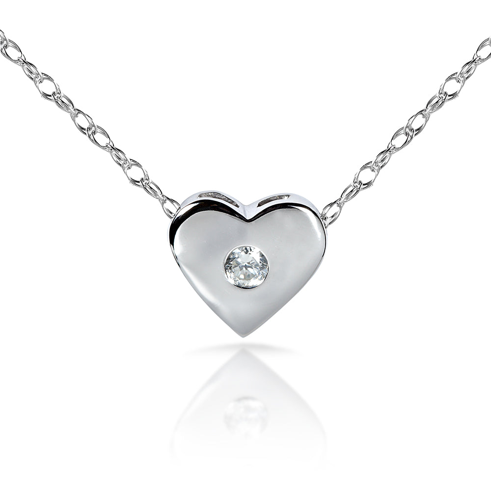 Natural Diamond Accent Mini Heart Bezel Necklace
