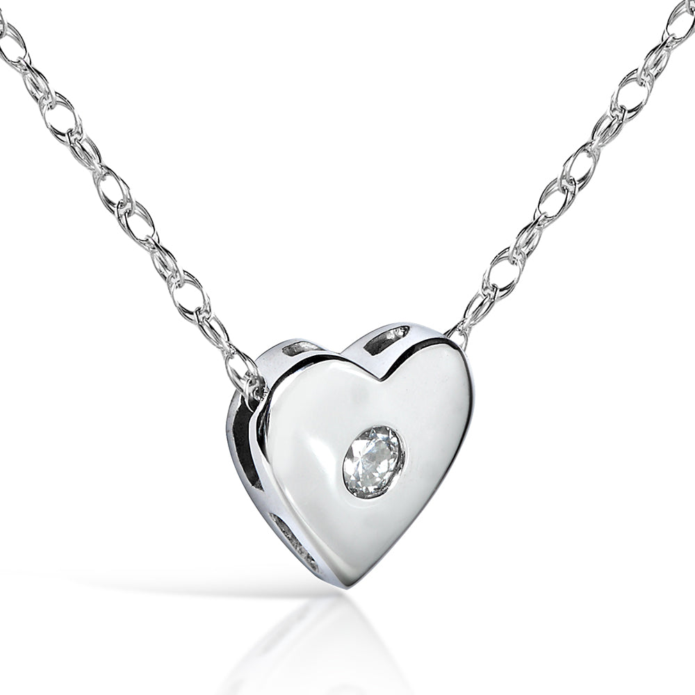 Natural Diamond Accent Mini Heart Bezel Necklace