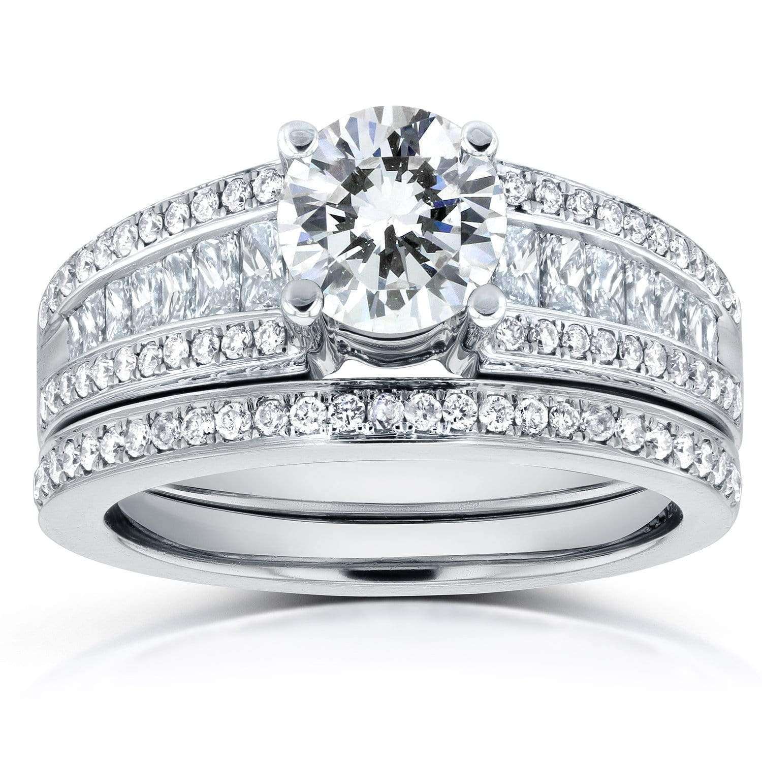 Kobelli Round and Princess Baguette Diamond Bridal Set 1 7/8 CTW in 14k White Gold
