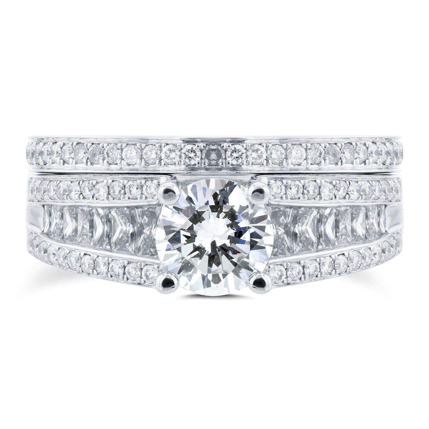 Kobelli Round and Princess Baguette Diamond Bridal Set 1 7/8 CTW in 14k White Gold