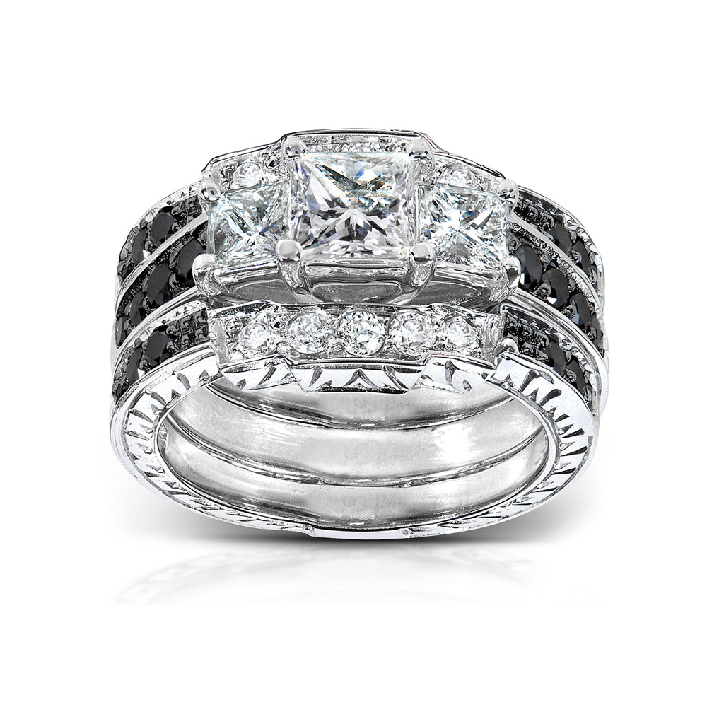 1.88 Carat Black & White Natural Diamond 3pc Josephine Bridal Set