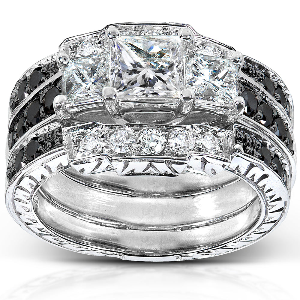 1.88 Carat Black & White Natural Diamond 3pc Josephine Bridal Set