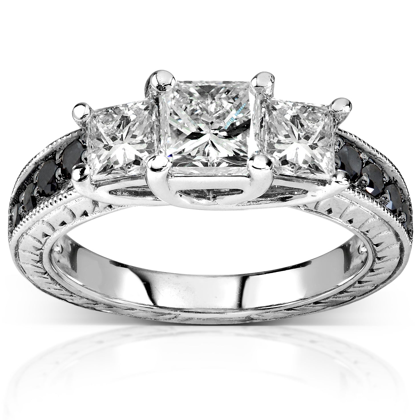 1.3 Carat Black & White Natural Diamond Josephine Ring