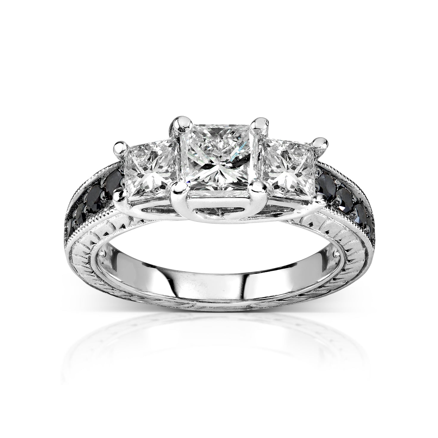 1.3 Carat Black & White Natural Diamond Josephine Ring