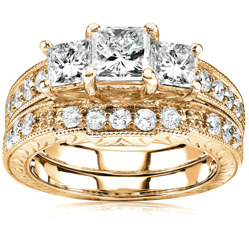Diamond Wedding Ring Set 1 3/5 carats (ctw) in 14K Gold – Kobelli