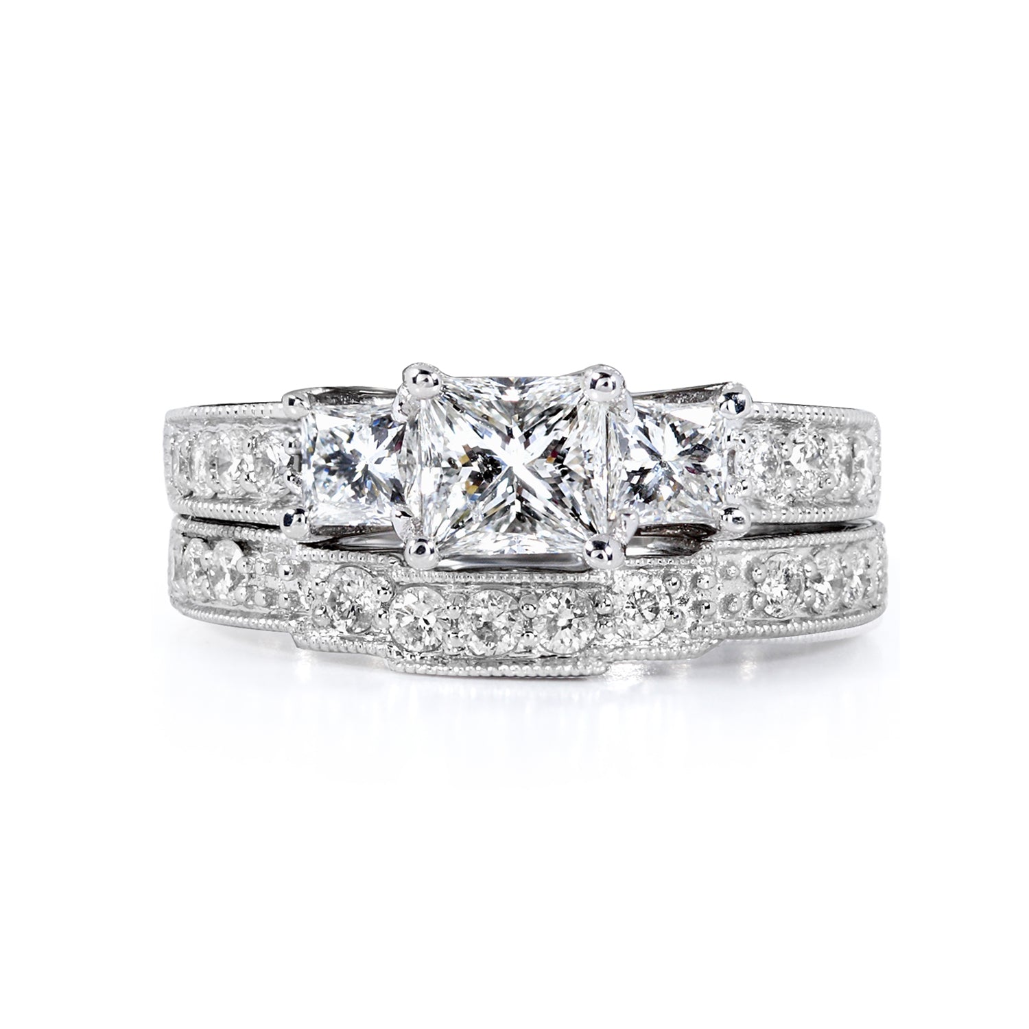 1.6 Carat Natural Diamond Josephine Bridal Set