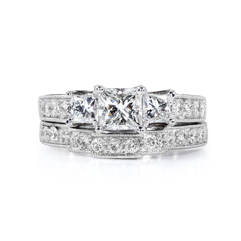 Diamond Wedding Ring Set 1 3/5 carats (ctw) in 14K Gold