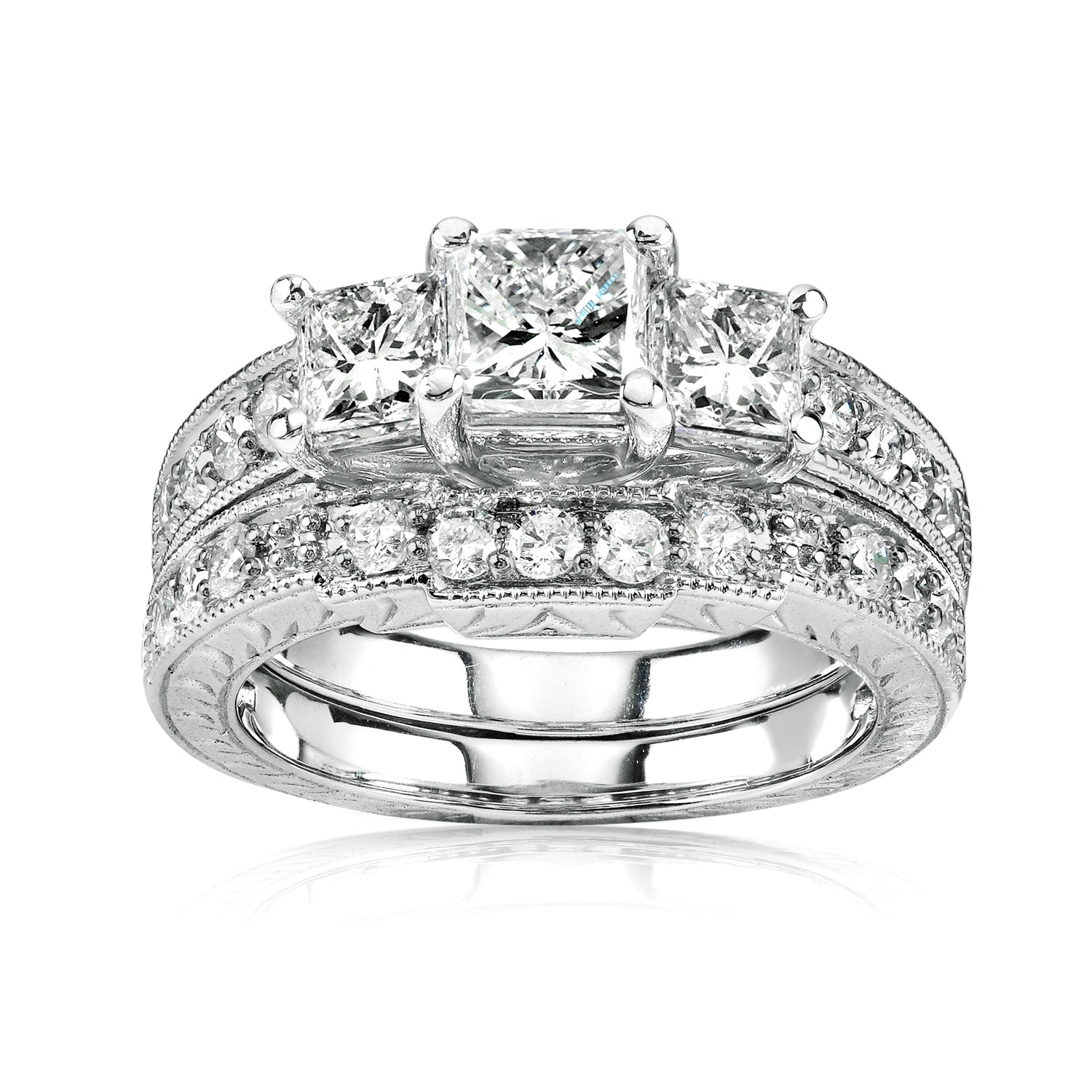 1.6 Carat Natural Diamond Josephine Bridal Set