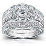 Kobelli Three Stone Round Diamond Bridal Set 1 1/4 carat (ctw) in 14k White Gold (3 Piece Set)