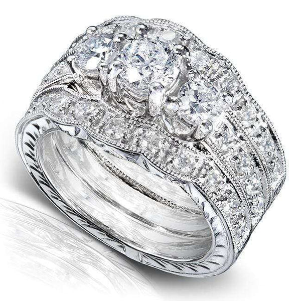 Kobelli Three Stone Round Diamond Bridal Set 1 1/4 carat (ctw) in 14k White Gold (3 Piece Set)