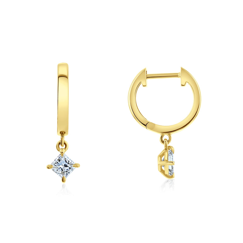 1/2ct.tw Princess-cut Diamond Dangle Solitaire Mini Hoop Earrings in ...