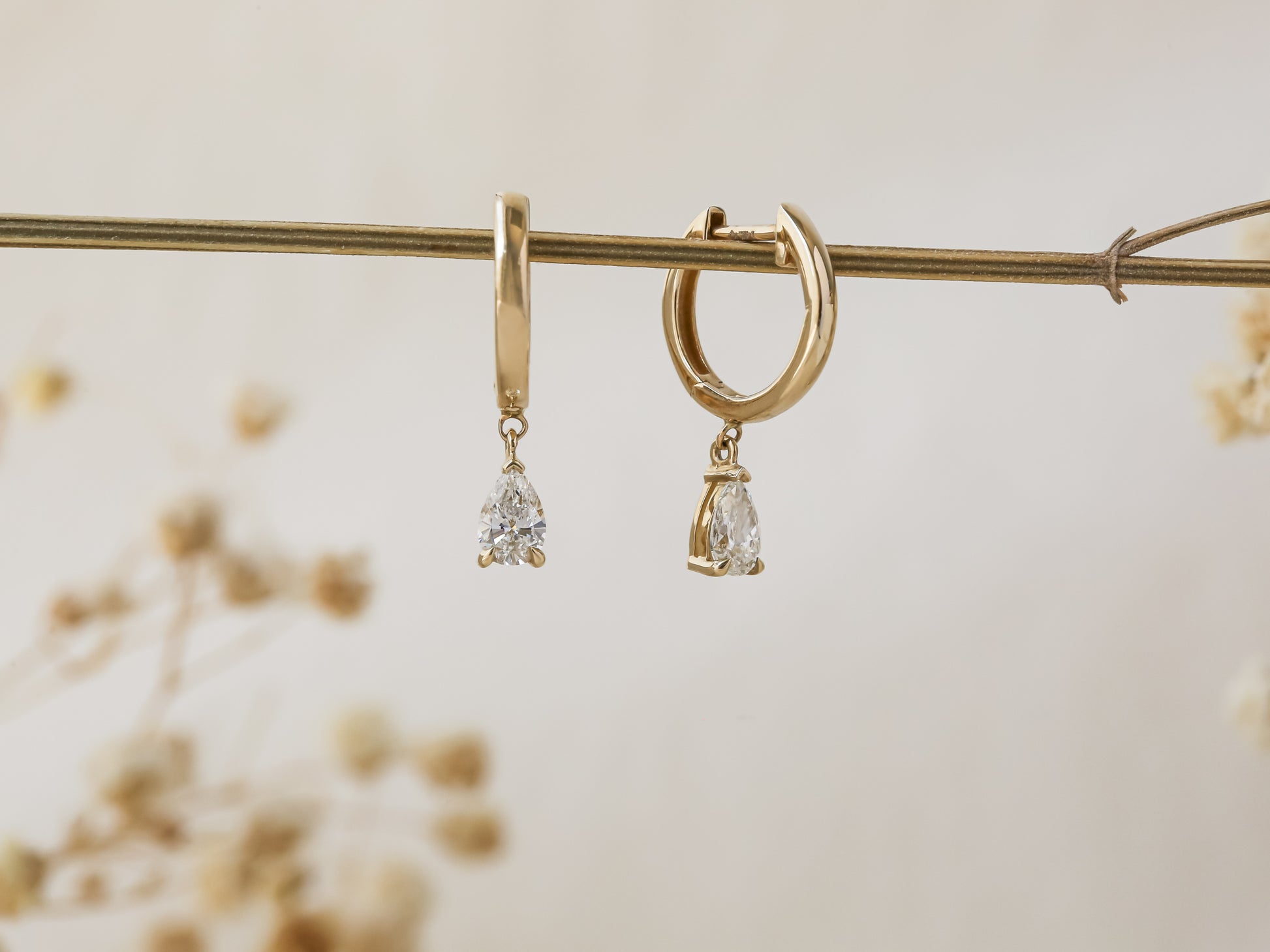 0.5 Carat Natural Diamond Pear Pendant Mini Hoops