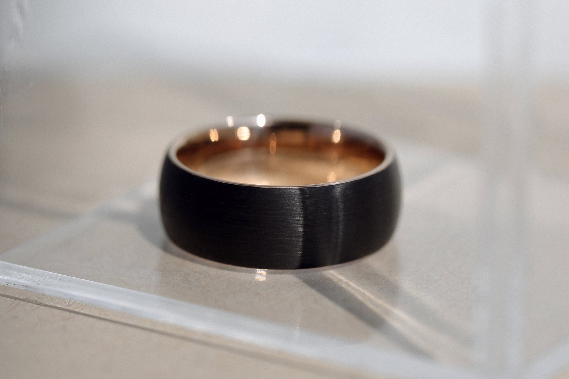 Kobelli 8mm Two Tone Matte Black and Rose Mens Ring