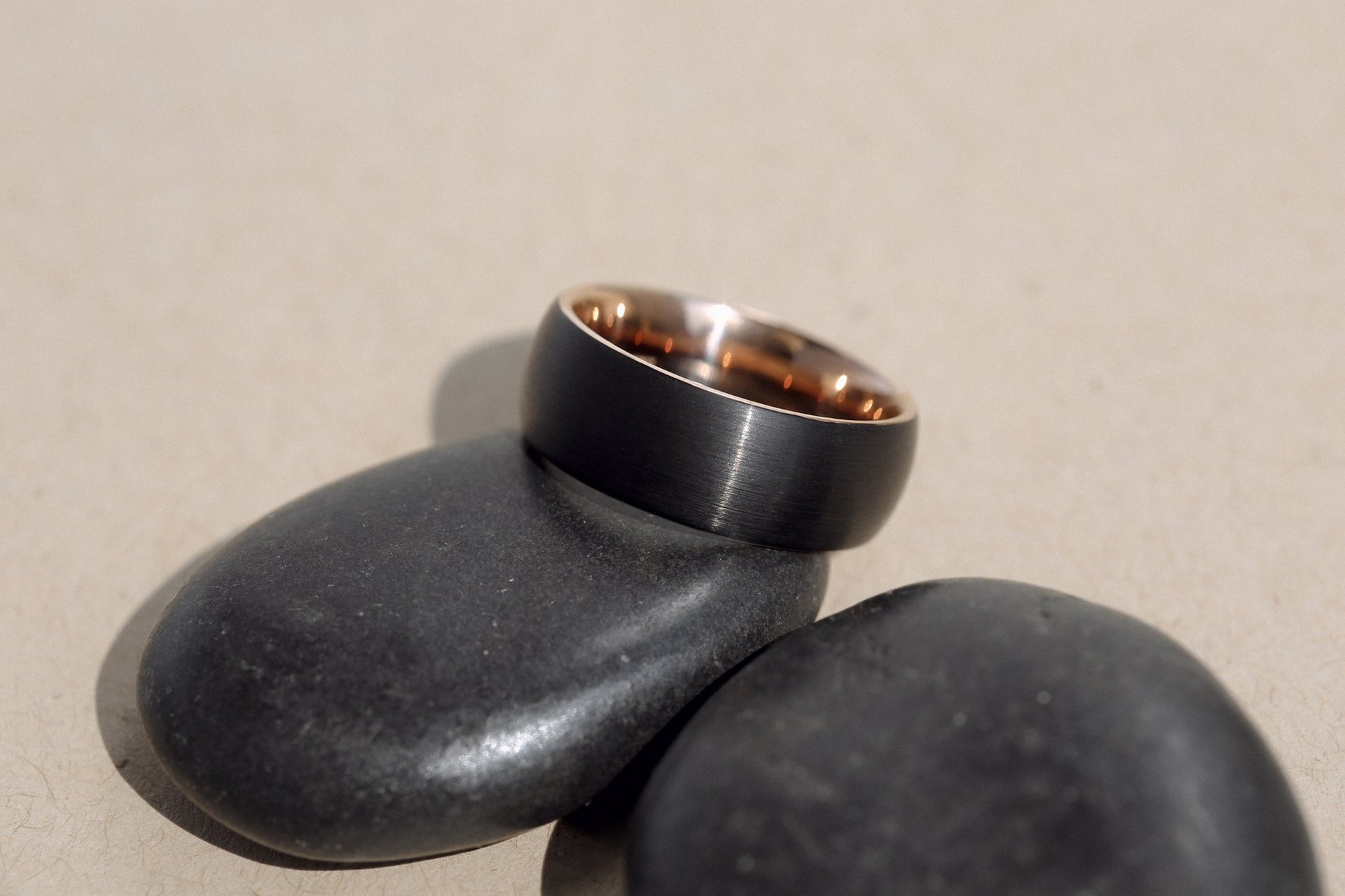 Kobelli 8mm Two Tone Matte Black and Rose Mens Ring