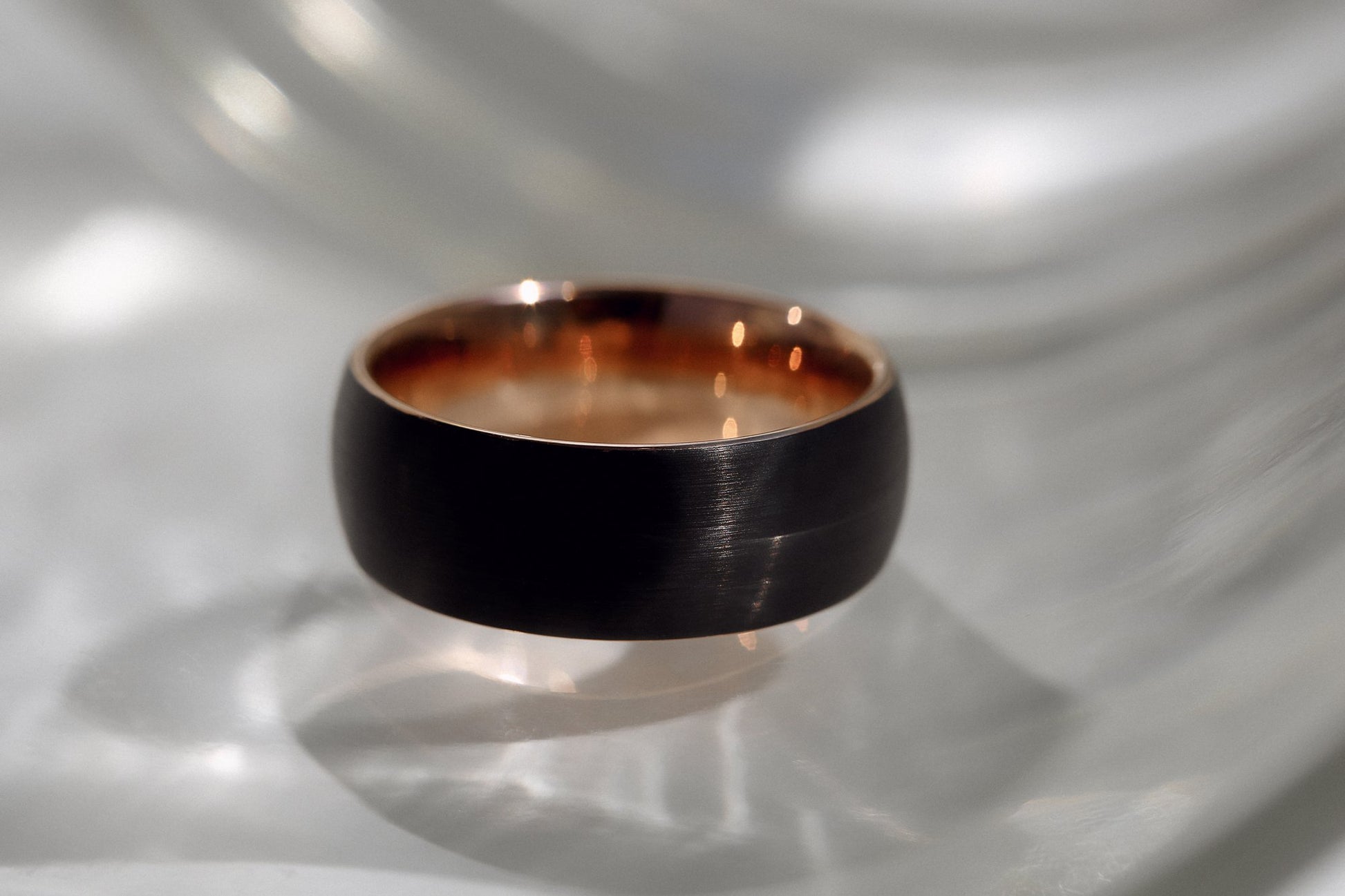 Kobelli 8mm Two Tone Matte Black and Rose Mens Ring