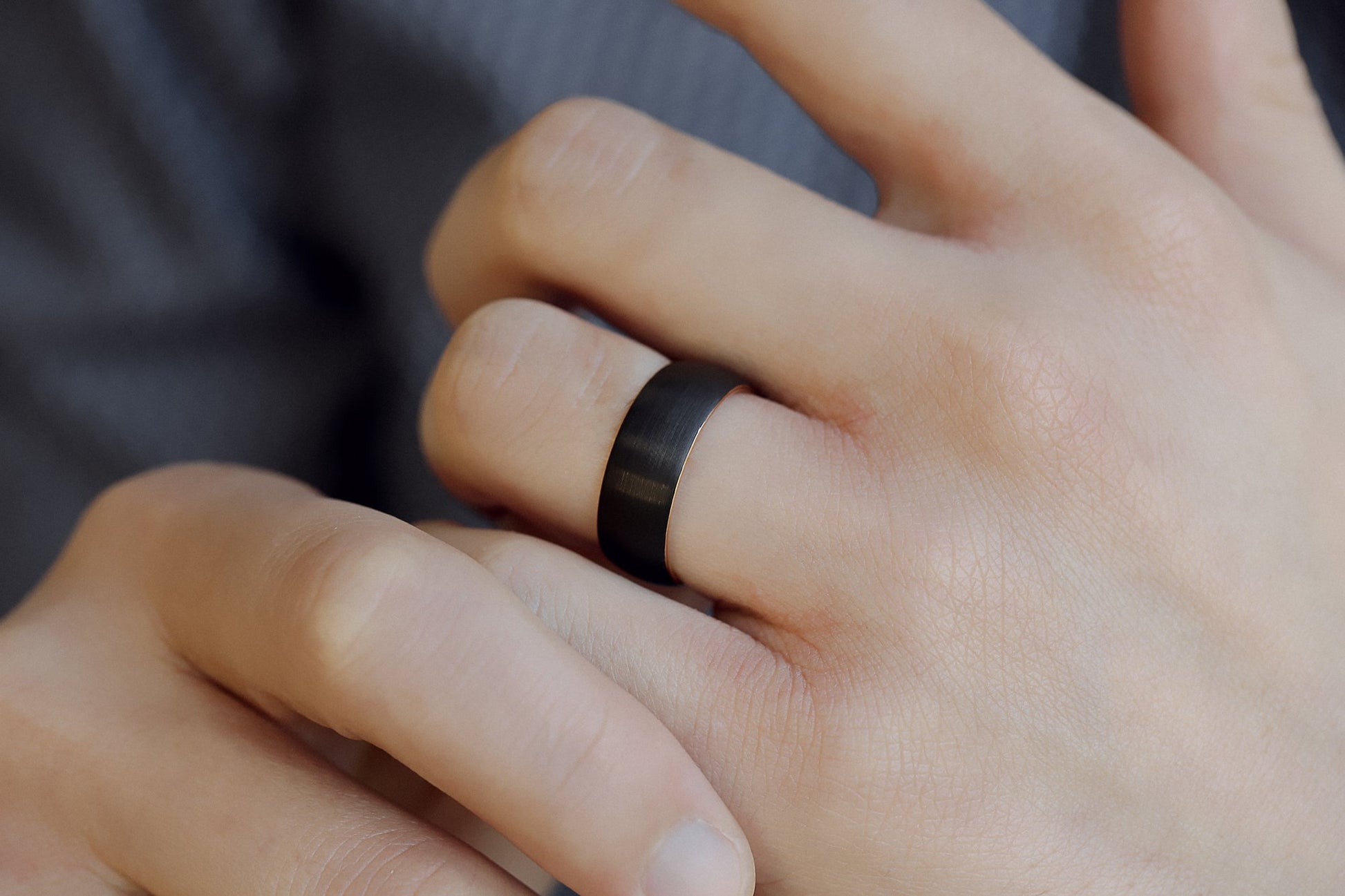Kobelli 8mm Two Tone Matte Black and Rose Mens Ring
