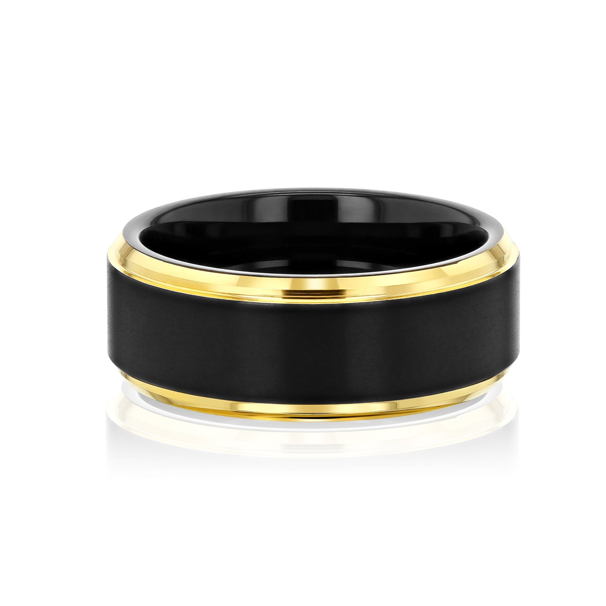 Kobelli 8mm Two Tone Matte Black and Yellow Edge Mens Ring