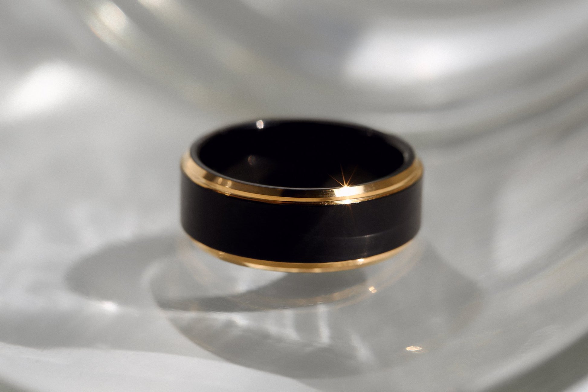 Kobelli 8mm Two Tone Matte Black and Yellow Edge Mens Ring