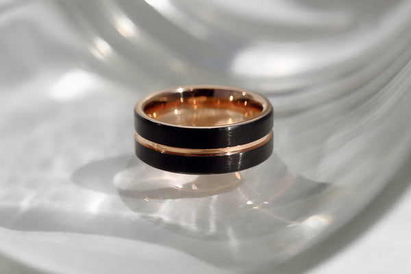 Kobelli 8mm Two Tone Gold and Matte Black Mens Ring
