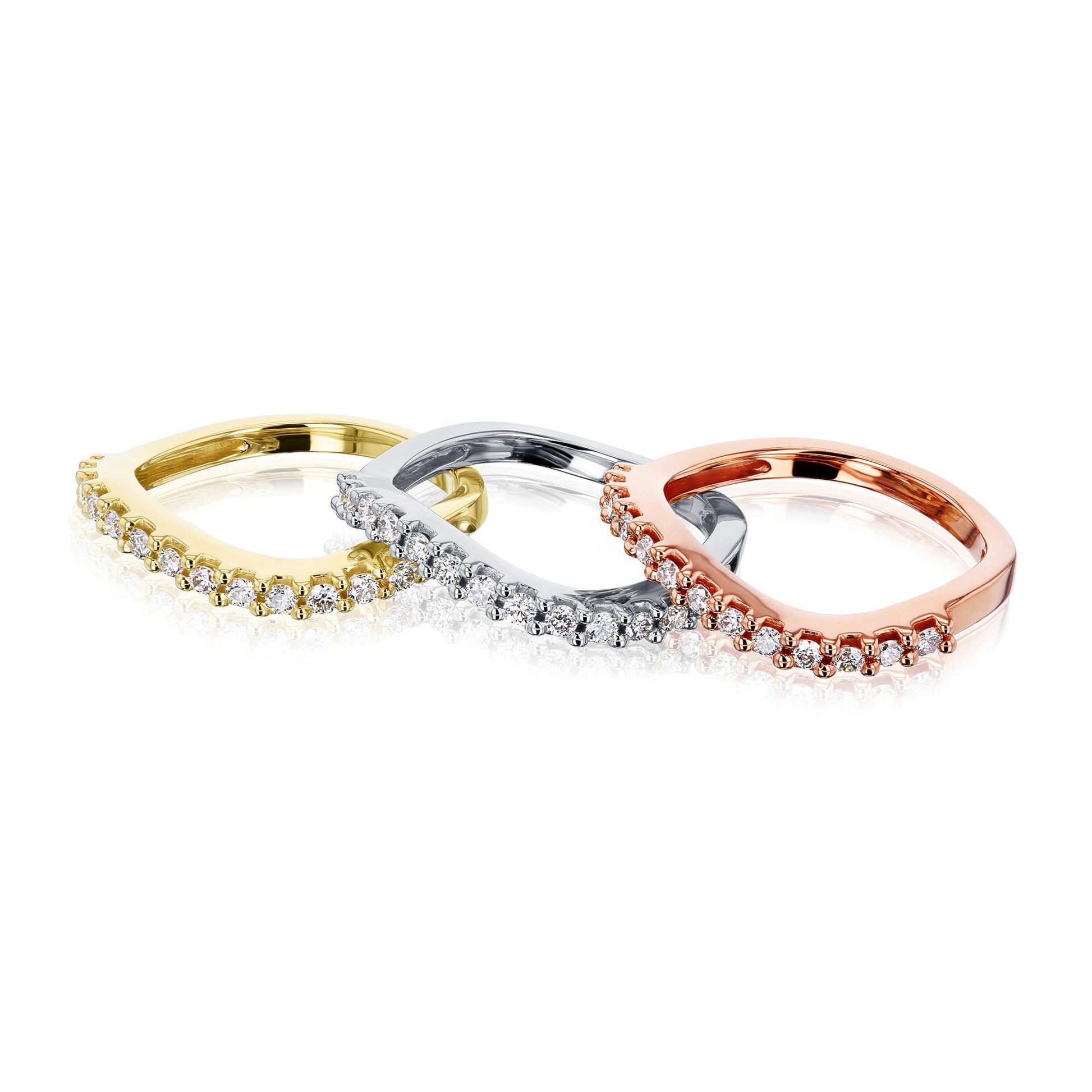 Kobelli Wavy Three Piece Stackable Diamond Band
