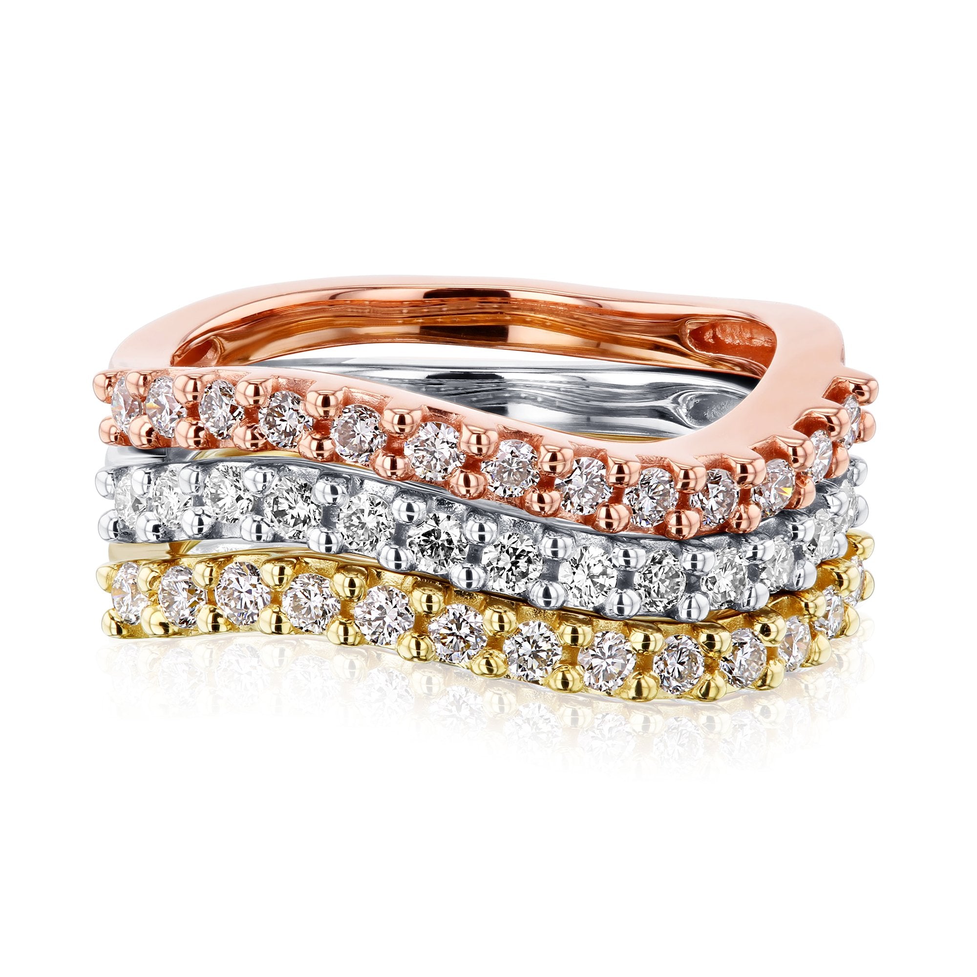 Kobelli Wavy Three Piece Stackable Diamond Band