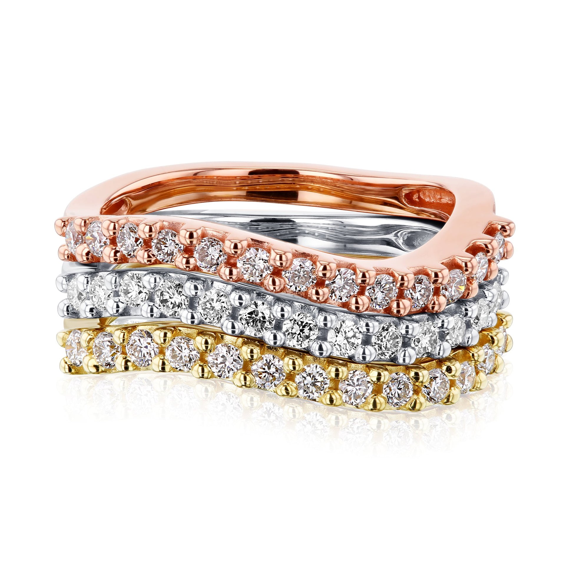 Kobelli Wavy Three Piece Stackable Diamond Band