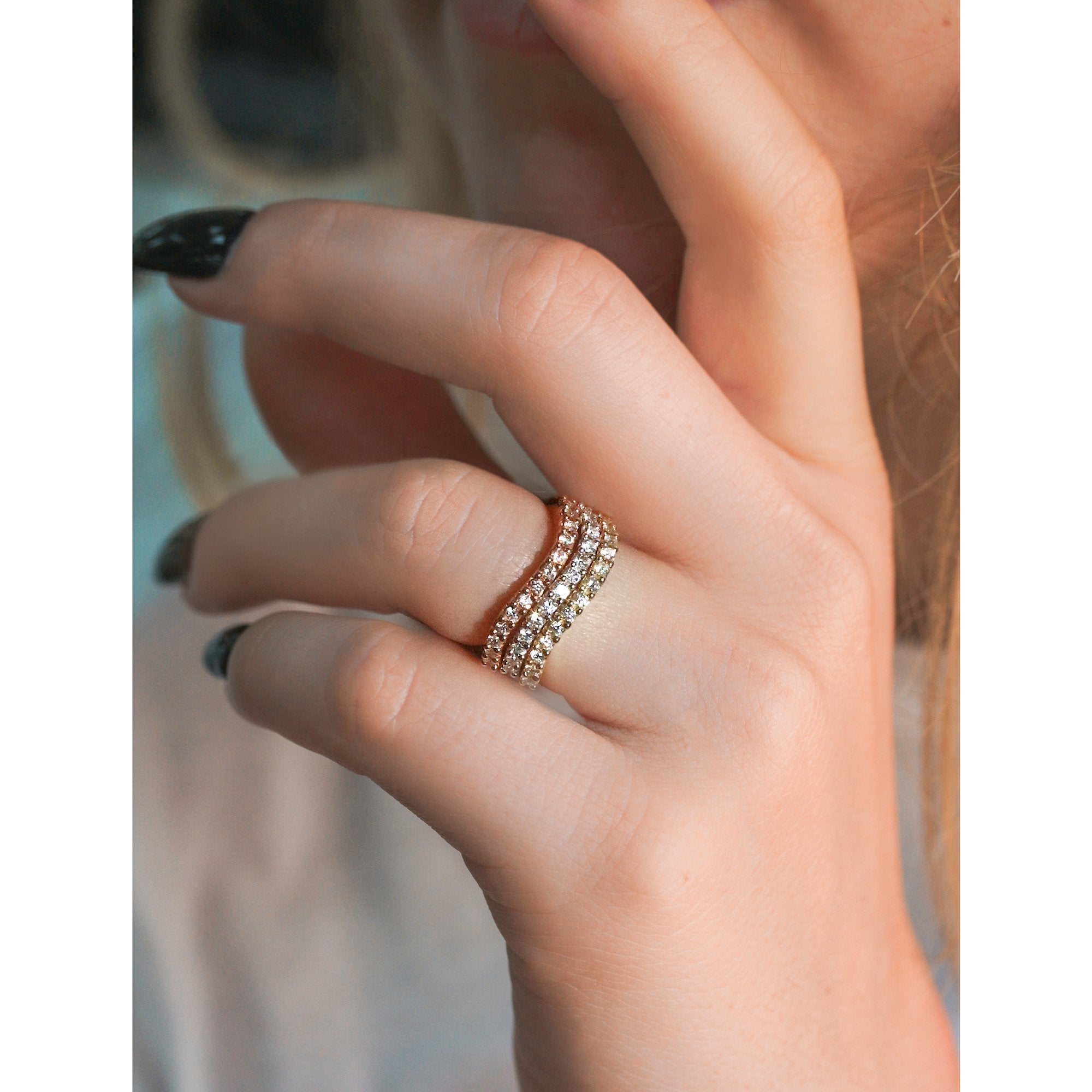 Kobelli | Wavy Three-Piece Lab Grown Diamond Stackable Rings Set