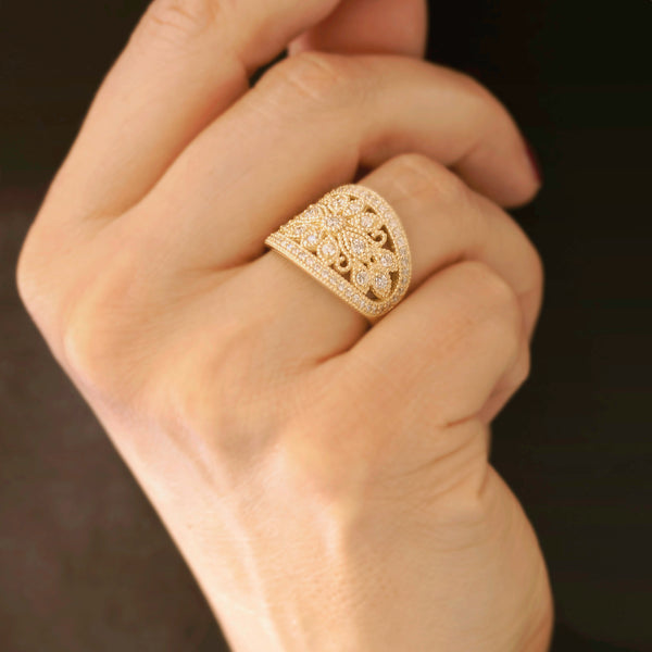 Kobelli Floral Diamond Wide Ring