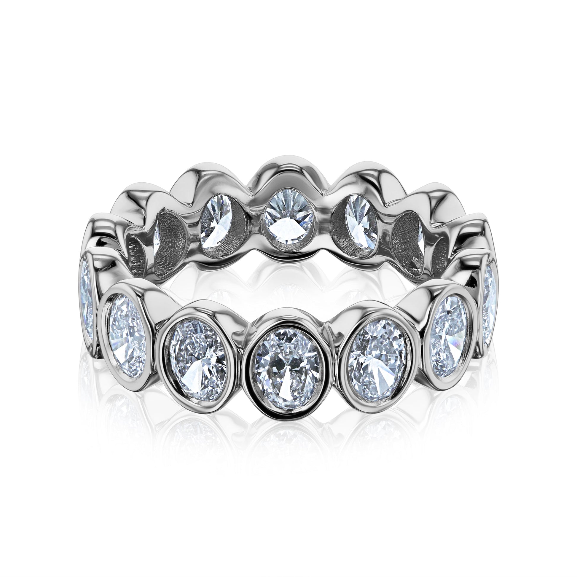 Oval Lab Diamond North-South Bezel Scalloped Eternity Band in White Gold