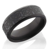 Kobelli Elysium Solid Diamond Laser Engraved Celtic Knot Beveled Edge Black Band 8mm