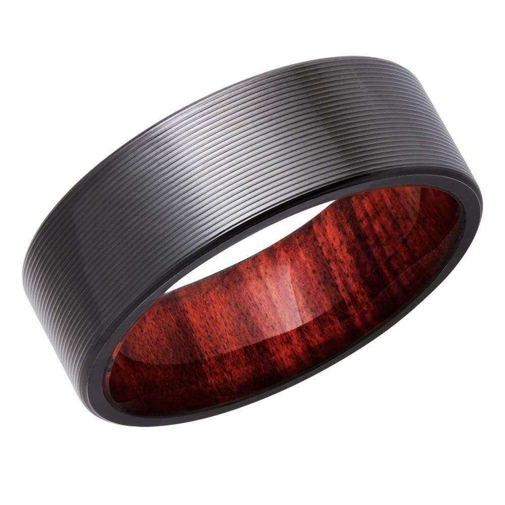 Kobelli Black Zirconium 8mm Band with Honduras Redheart Hardwood Sleeve