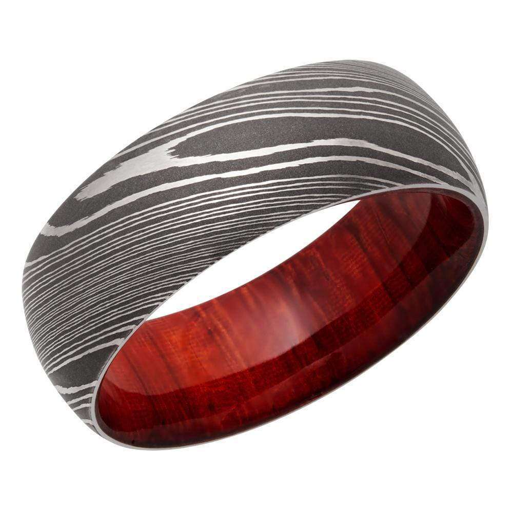 Kobelli Damascus Steel 8mm Domed Band with Padauk Hardwood Sleeve