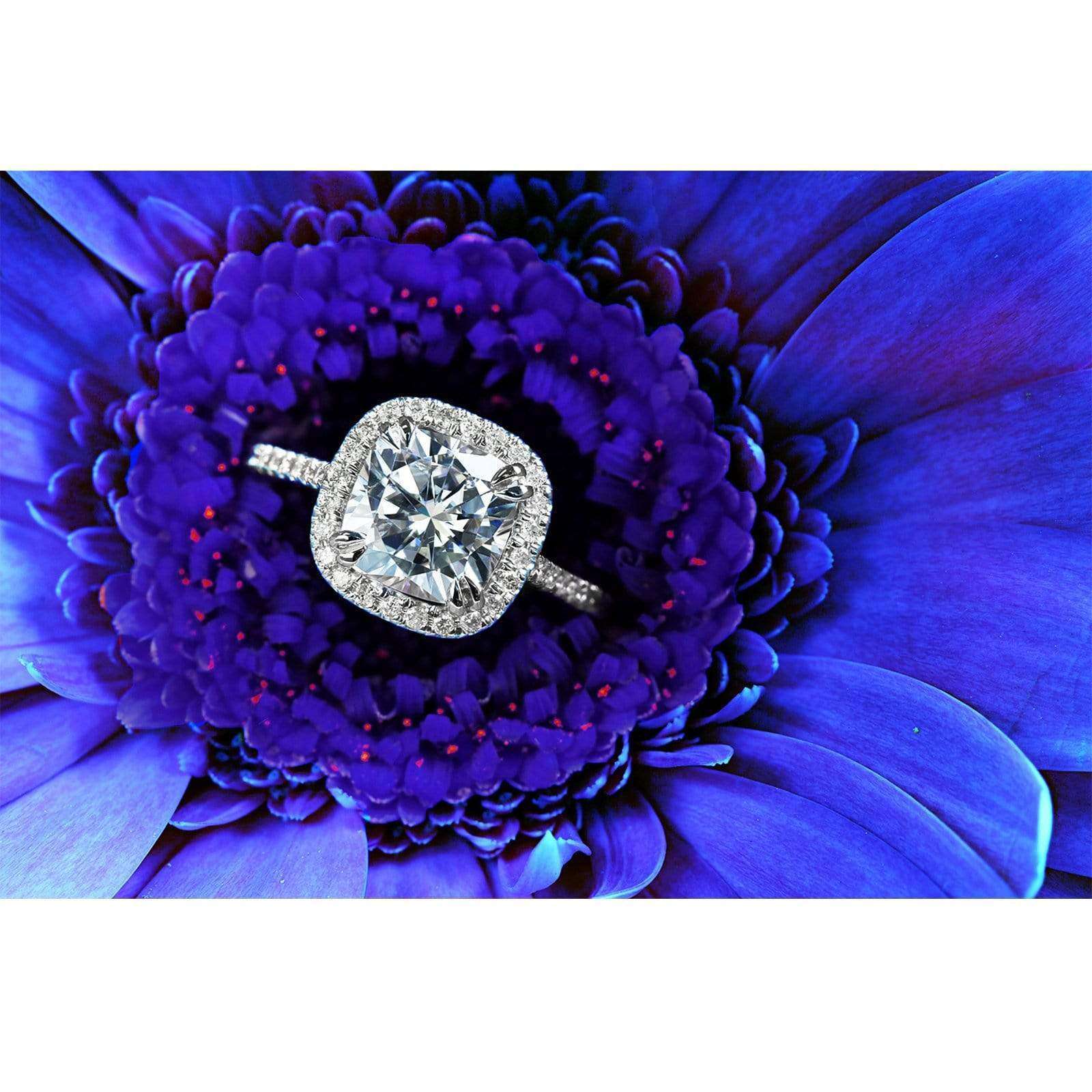 Kobelli Cushion Forever One 8.5mm Moissanite Halo Ring 14k White Gold (3 CTW)