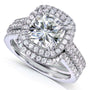 Kobelli Cushion Moissanite and Diamond Halo Bridal Rings 2 5/8 CTW 14k White Gold (DEF/VS, GH/I)