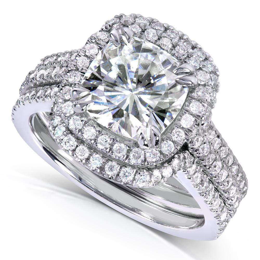 Kobelli Cushion Moissanite and Diamond Halo Bridal Rings 2 5/8 CTW 14k White Gold (DEF/VS, GH/I)
