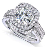 Kobelli Cushion Moissanite and Diamond Halo Bridal Rings 2 5/8 CTW 14k White Gold (DEF/VS, GH/I)