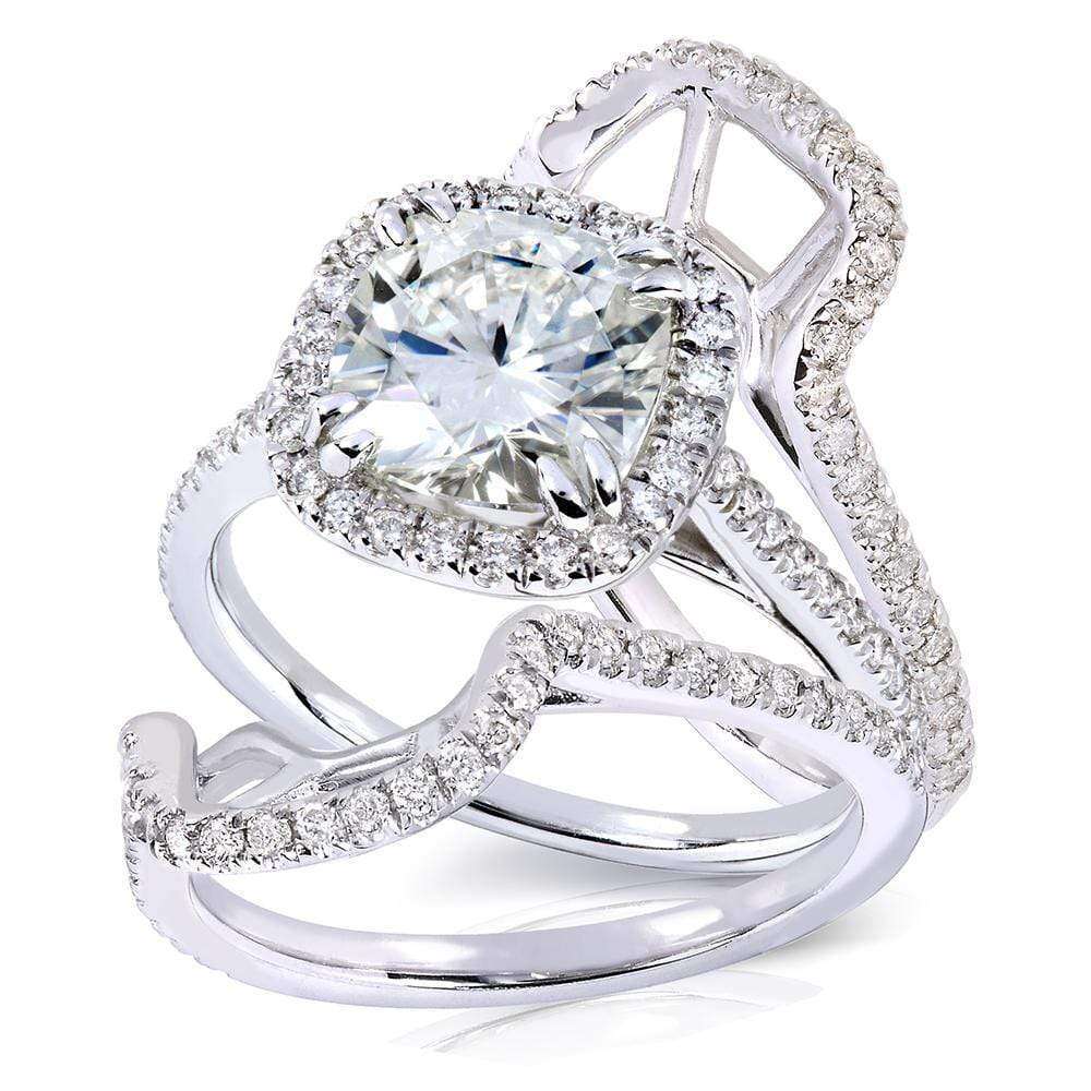 Kobelli Cushion Moissanite and Diamond Halo Bridal Rings 2 5/8 CTW 14k White Gold (DEF/VS, GH/I)