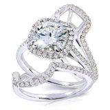 Almofada Kobelli Moissanite e anéis de noiva Halo de diamante 2 5/8 CTW ouro branco 14k (DEF/VS, GH/I)