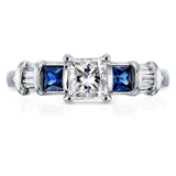 Kobelli Princess Moissanite Engagement Ring with Sapphire and Diamond 1 1/3 CTW 14k White Gold