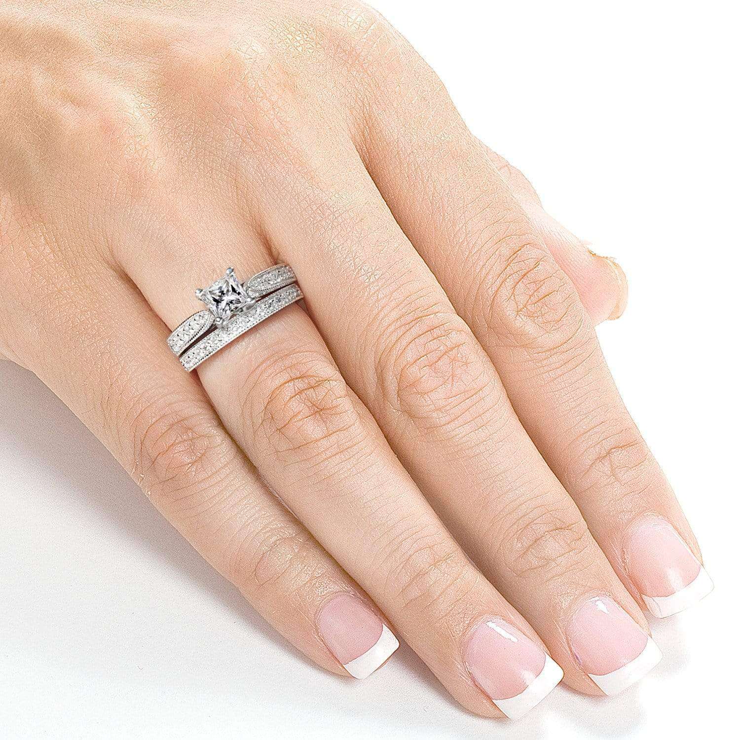 Kobelli Princess Moissanite and Diamond Vintage Bridal Set 1 4/5 CTW 14k White Gold