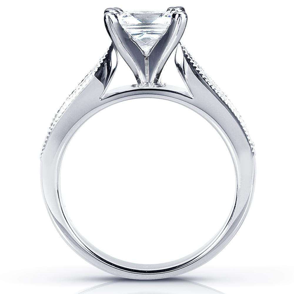 Kobelli Round Moissanite and Diamond Pave Milgrain Ring 1 1/6 CTW 14k White Gold