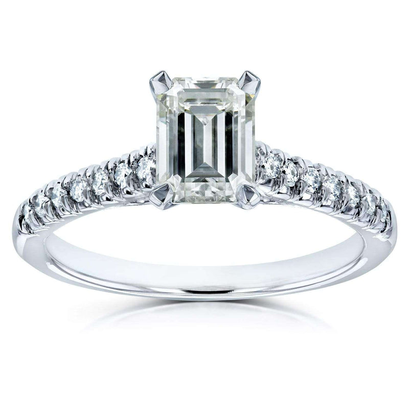 Kobelli Emerald Moissanite Engagement Ring with Diamond 1 7/8 CTW 14k White Gold