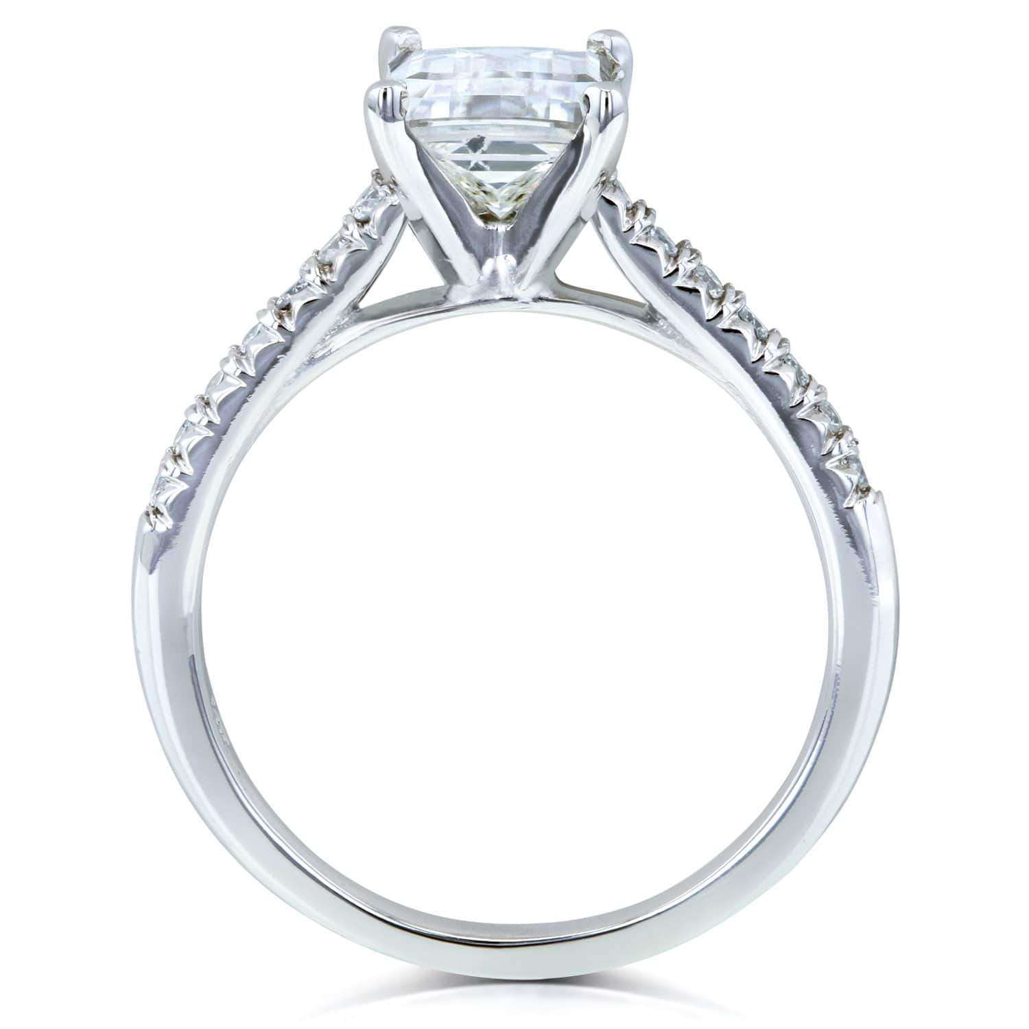 Kobelli Emerald Moissanite Engagement Ring with Diamond 1 7/8 CTW 14k White Gold