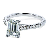 Kobelli Emerald Moissanite Engagement Ring with Diamond 1 7/8 CTW 14k White Gold